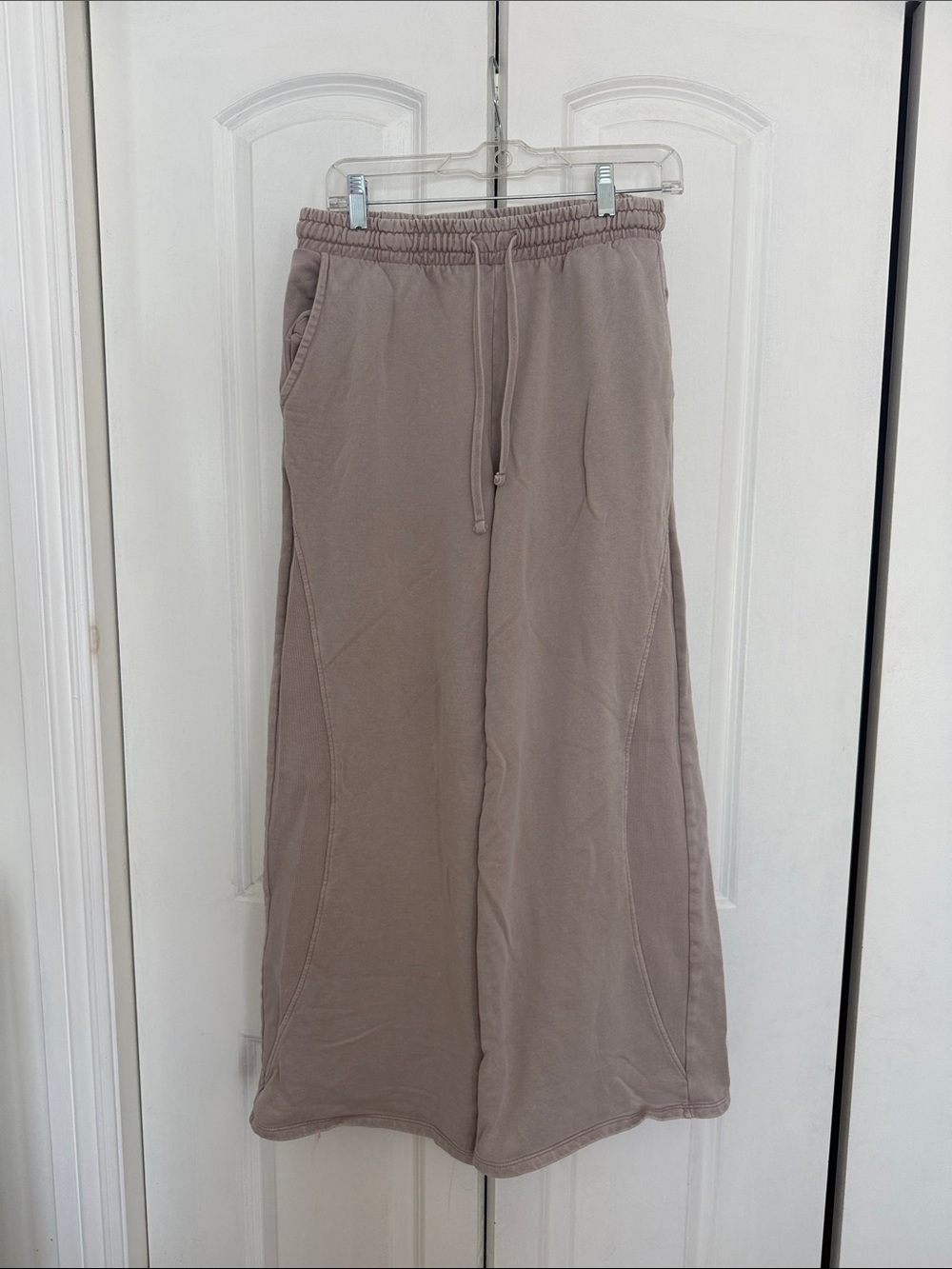 Zara Men's Wide-Leg Drawstring Sweatpants - Taupe